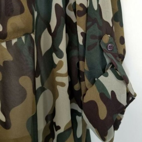 TORRID SEMI SHEER CAMO TIE FRONT BUTTON DOWN NWT 4 - Picture 5 of 7